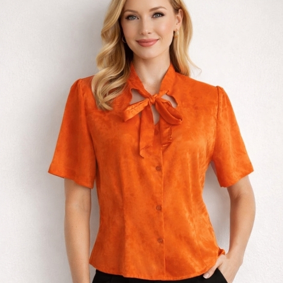 Cavlar Tops - Cavlar | Vintage Silk Blend Orange Blouse